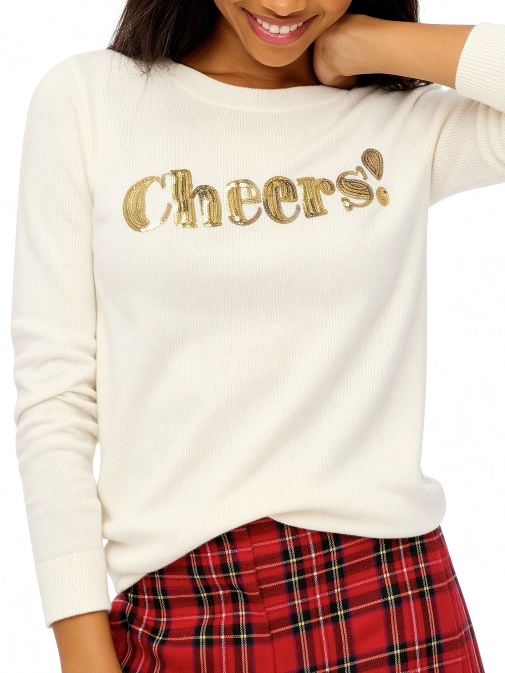 J.Crew Teddie Cheers! Sequin Sweater XL Cream Gold Holiday 100% Cotton